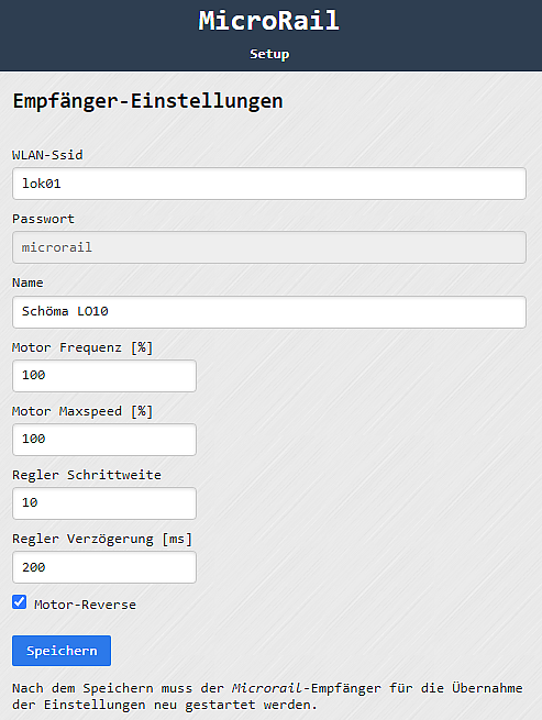 Web-Oberfläche für Einstellungen des Empfängers.