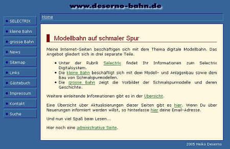 Hauptseite des Web 2004 mit Primärnavigation. Weniger Grafiken und Farben waren hier das Motto.