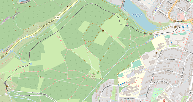 Karte mit Gleisführung der heutigen Tagesförderbahn.