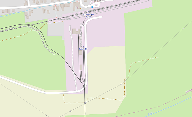 Der Openstreetmap-Kartenausschnitt zeigt nur einen Teil der Gleisanlagen.