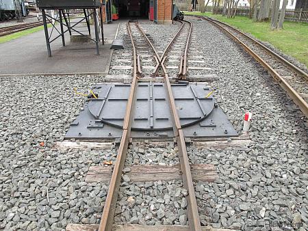 Stabile Drehscheibe im 
Dampflokmuseum Neuenmarkt (600 mm Spurweite).